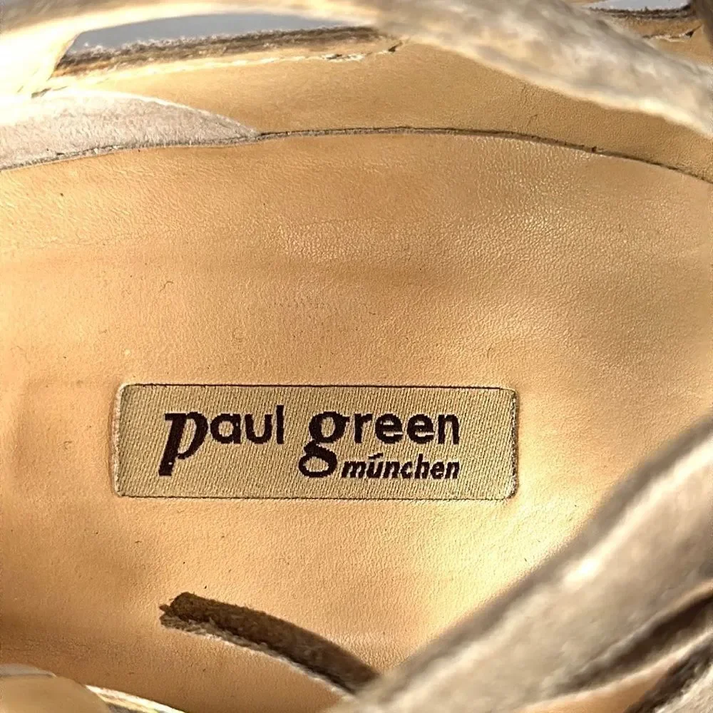 Paul Green Prague Leather Metallic Lace Up Heeled Sandals Booties Sz 8